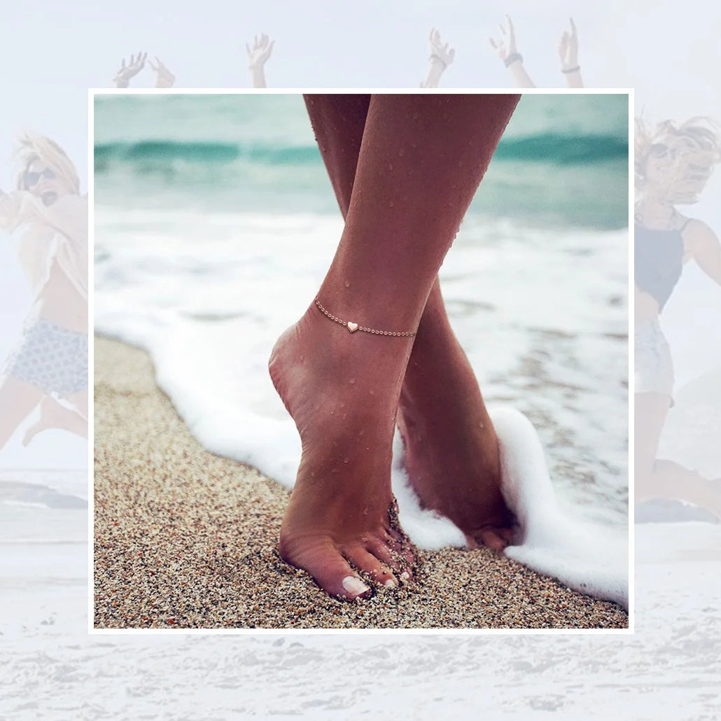 🌹 Rose Gold Plated Heart Anklet for Women