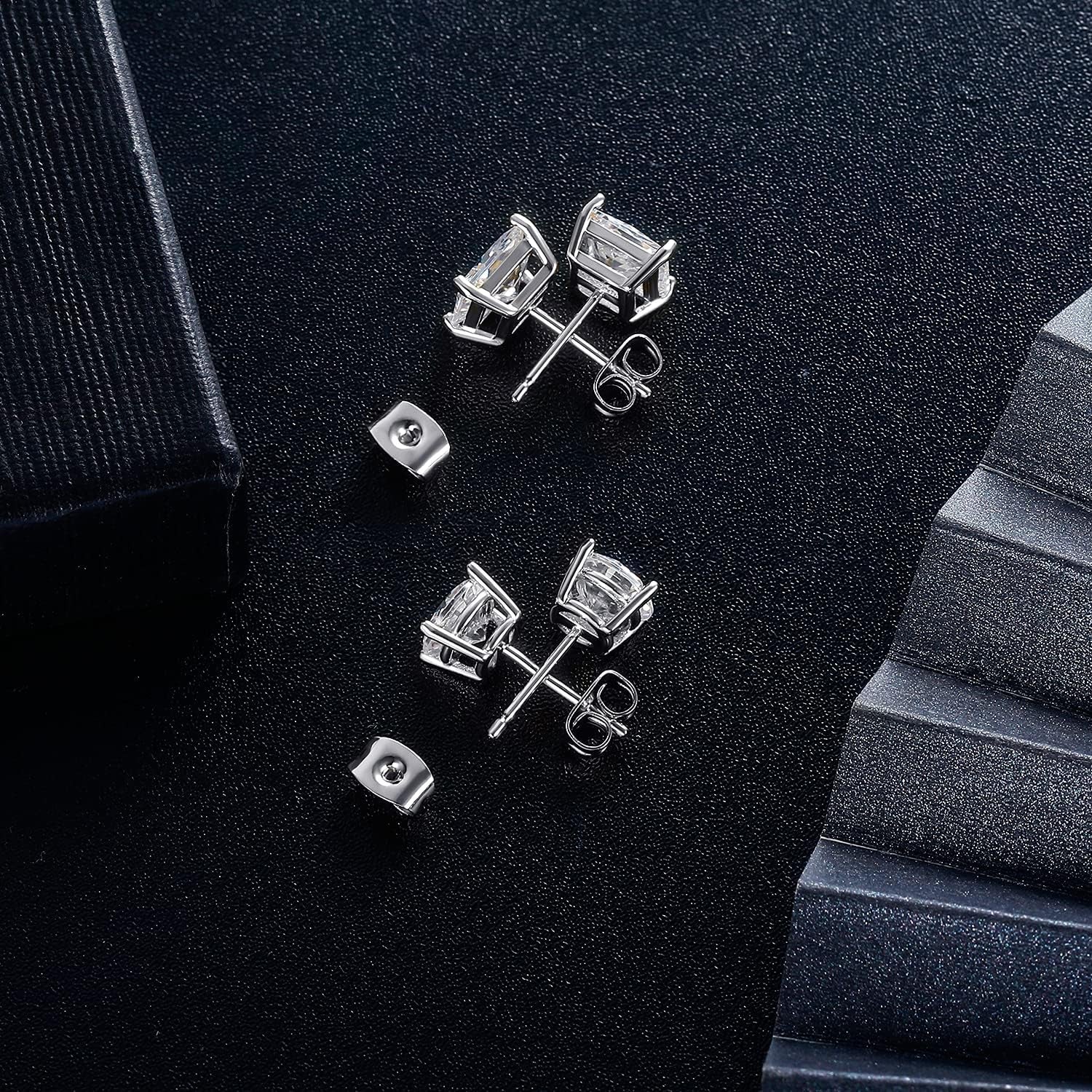 18K Gold Plated Round Princess Cut Clear Cubic Zirconia Stud Earrings – 6 Pairs Set