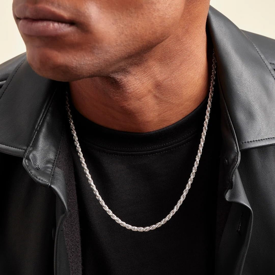 Gold Rope Chain Necklace for Men & Women – 18K Gold Plated Stainless Steel, 2.5mm, 3mm & 4mm