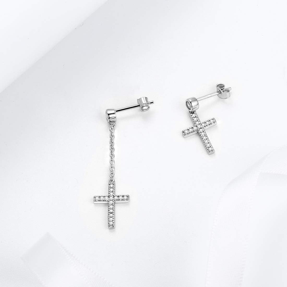 Mens Small Cross Earrings,925 Sterling Silver Earrings Dangle for Men Women,Crystal Drop Cross Hoop Earrings Fashion Earrings Jewelry