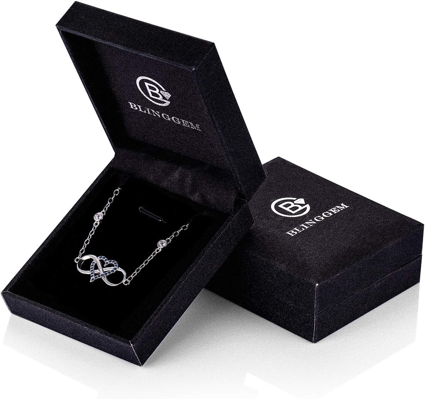 925 Sterling Silver “Something Blue” Gemstone & Pink Cubic Zirconia Infinity Heart Charm Bracelet – Wedding Jewelry Gift for Women, Wife, Mom
