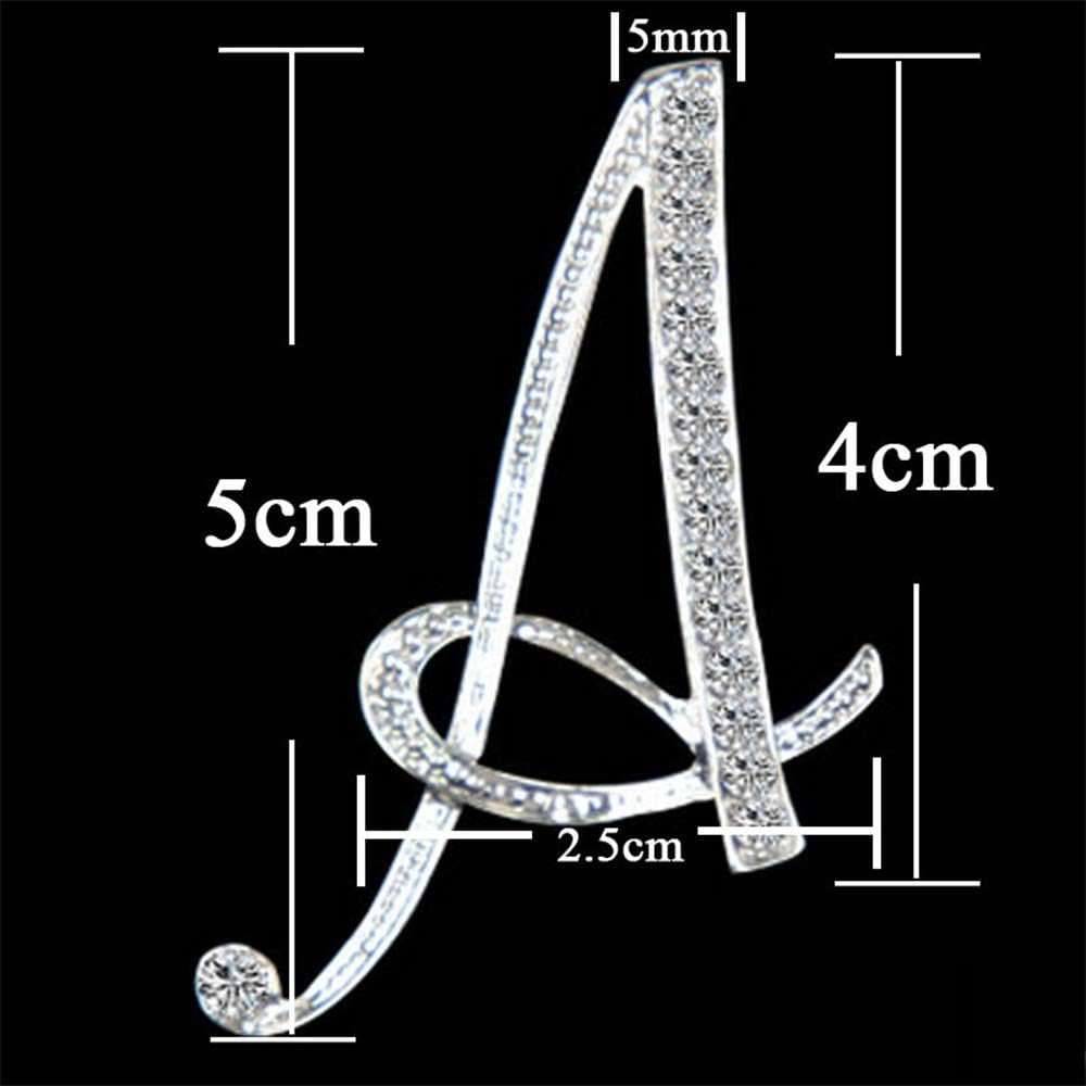 Rhinestone Initial Letter Brooch Pins – Silvery A-Z Sparkling Accessories for Women