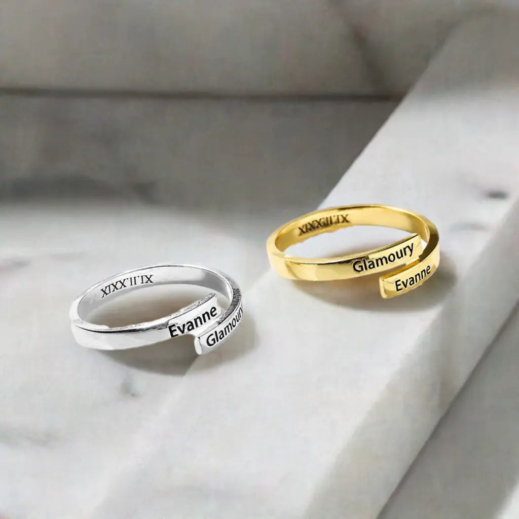 Full Silver 2-Name Ring – Personalized Sterling Silver Ring with Custom Engraving | Gift-Ready in Silver, Gold, or Rose Gold