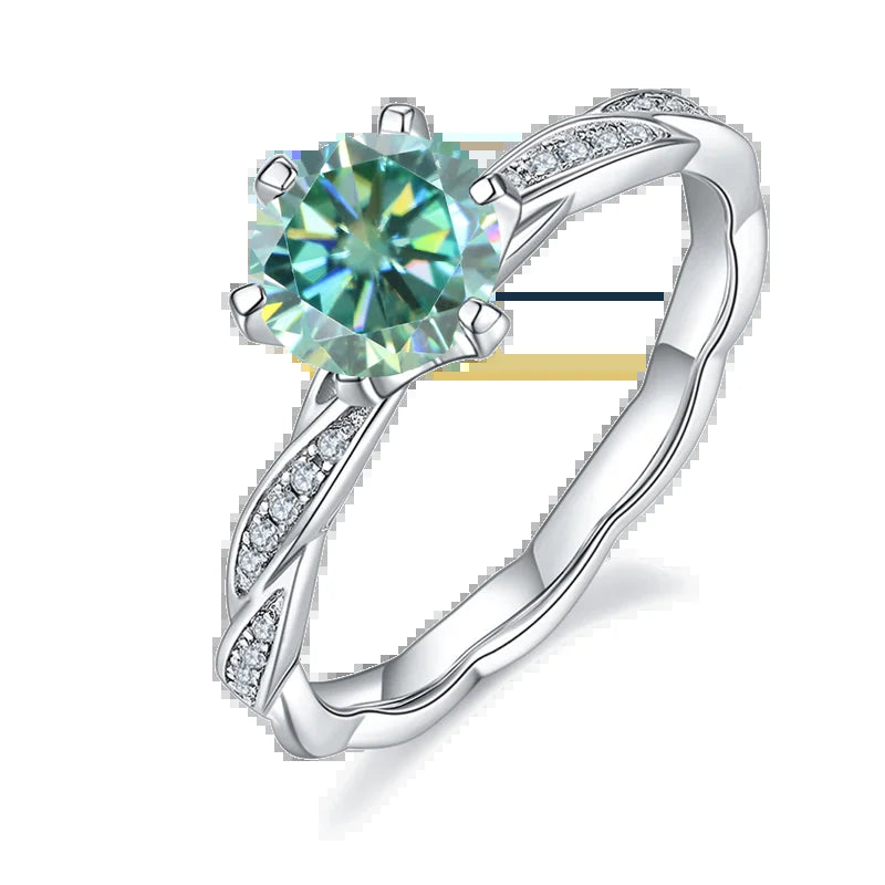6.5mm 1.0Ct Pink, Blue, or Yellow Moissanite Ring – 925 Sterling Silver Wedding & Engagement Ring for Women