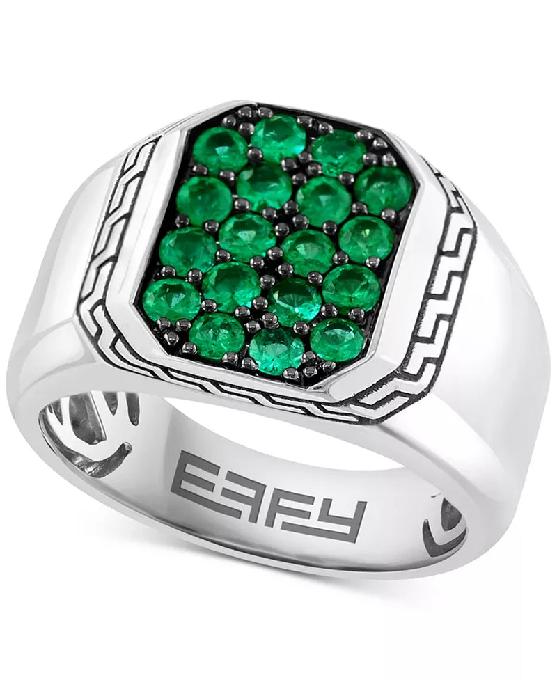 EFFY® Men’s Emerald Cluster Ring – 3/4 Ct. T.W., Sterling Silver