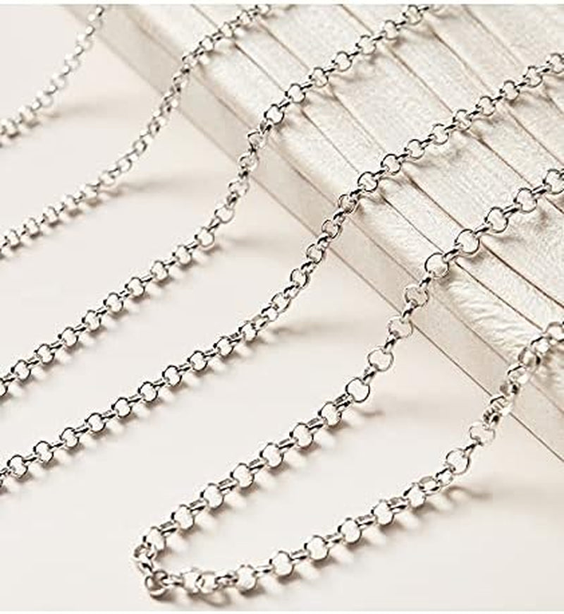 2MM Rolo Chain Necklace – Sterling Silver with White Gold Plating, Minimalist Shiny Design – Fine Jewelry for Men & Women with Lobster Clasp