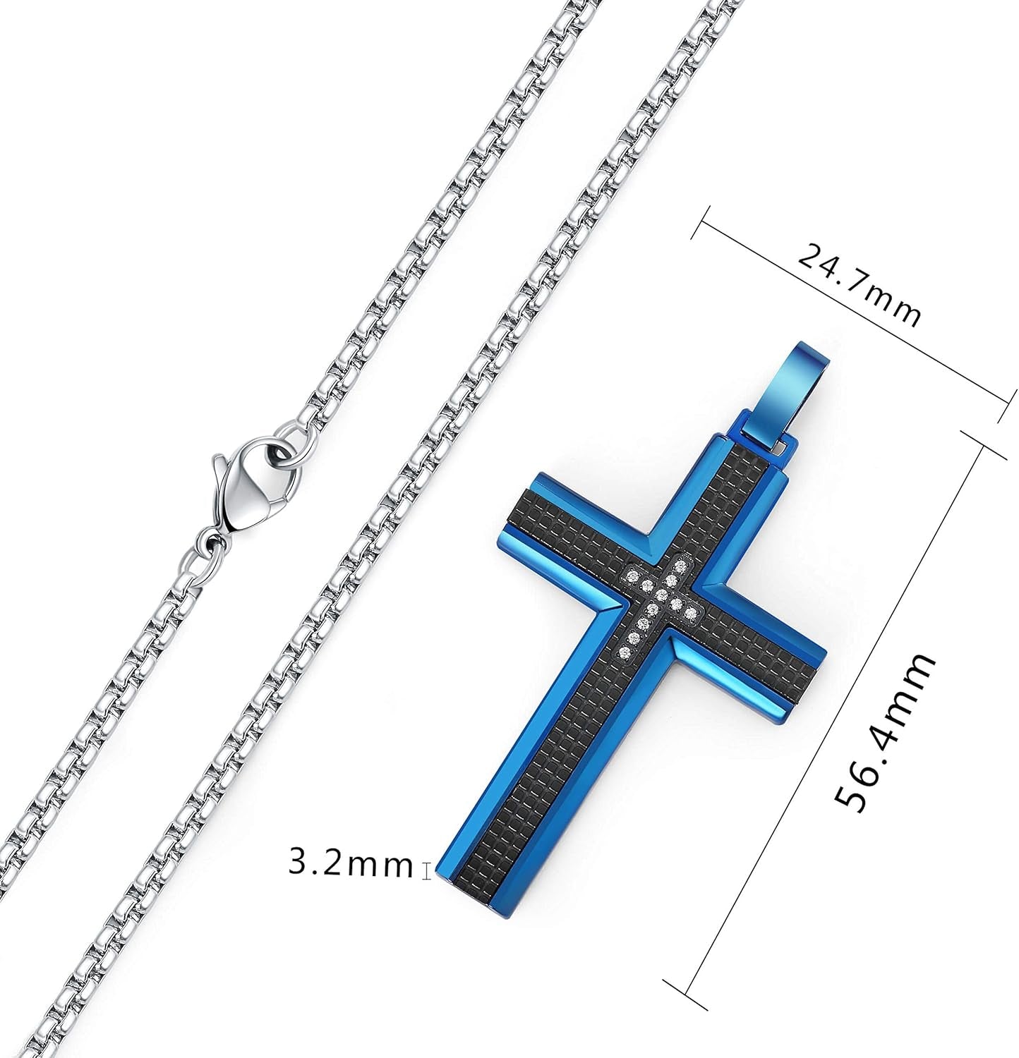 Men’s Stainless Steel Cross Necklace – Two-Tone Black & Blue Carbon Fiber Pendant with Gift Box | Modern Faith Jewelry