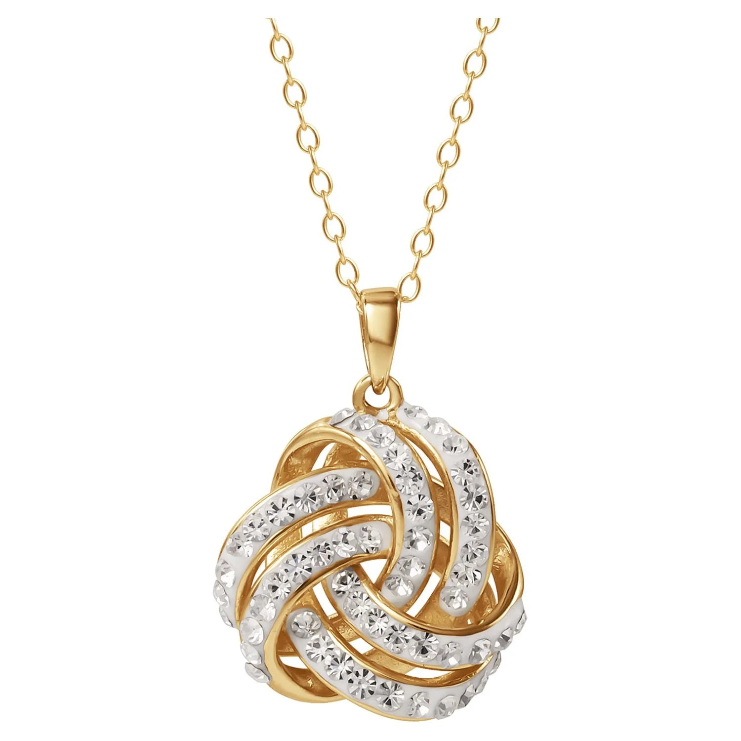 Fine Women’s Love Knot 18K Gold Crystal Pendant & Earring Set – Elegant Jewelry Gift