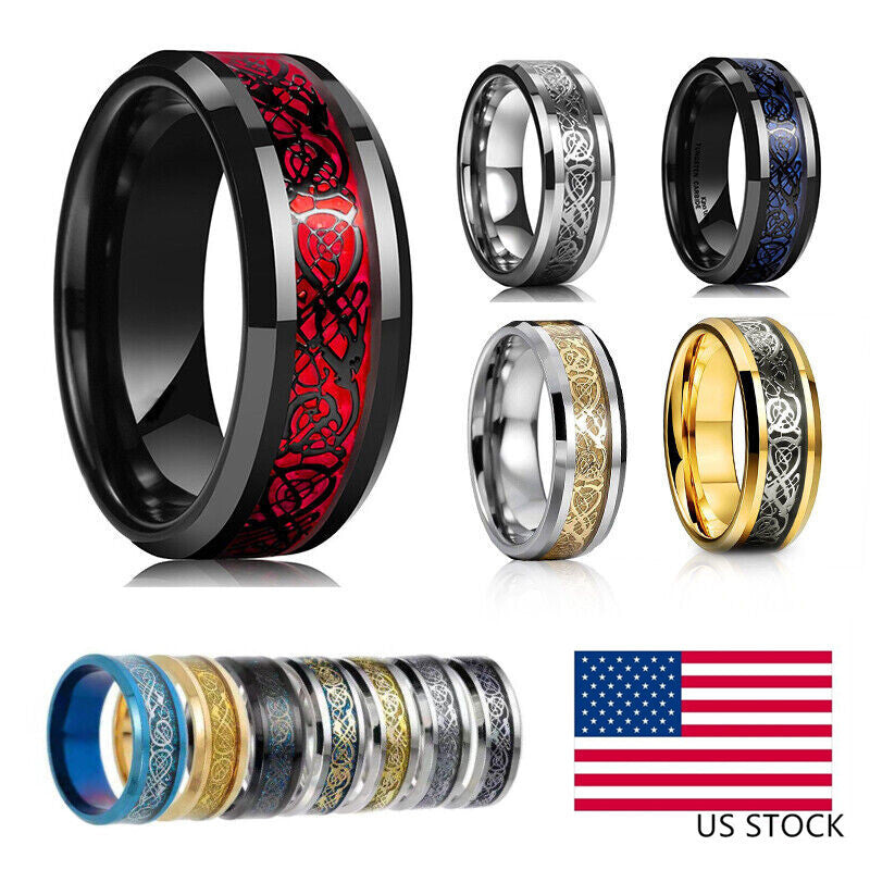 Celtic Dragon Band Ring – Bold Gold-Plated Stainless Steel for Men & Women