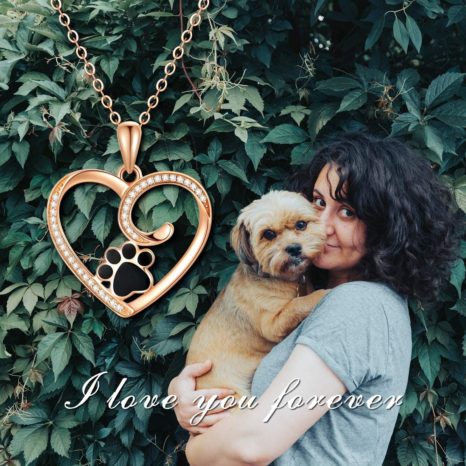 14K Gold Heart Pendant Necklace with Dog & Cat Paw Print – Real Gold Jewelry for Women, 16–18 Inch, Gift for Pet Lovers