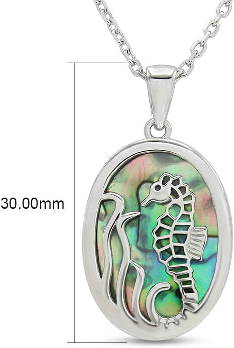 14K White Gold Over Sterling Silver Abalone Shell Animal Pendant Necklaces – Seahorse Jewelry Gift for Her