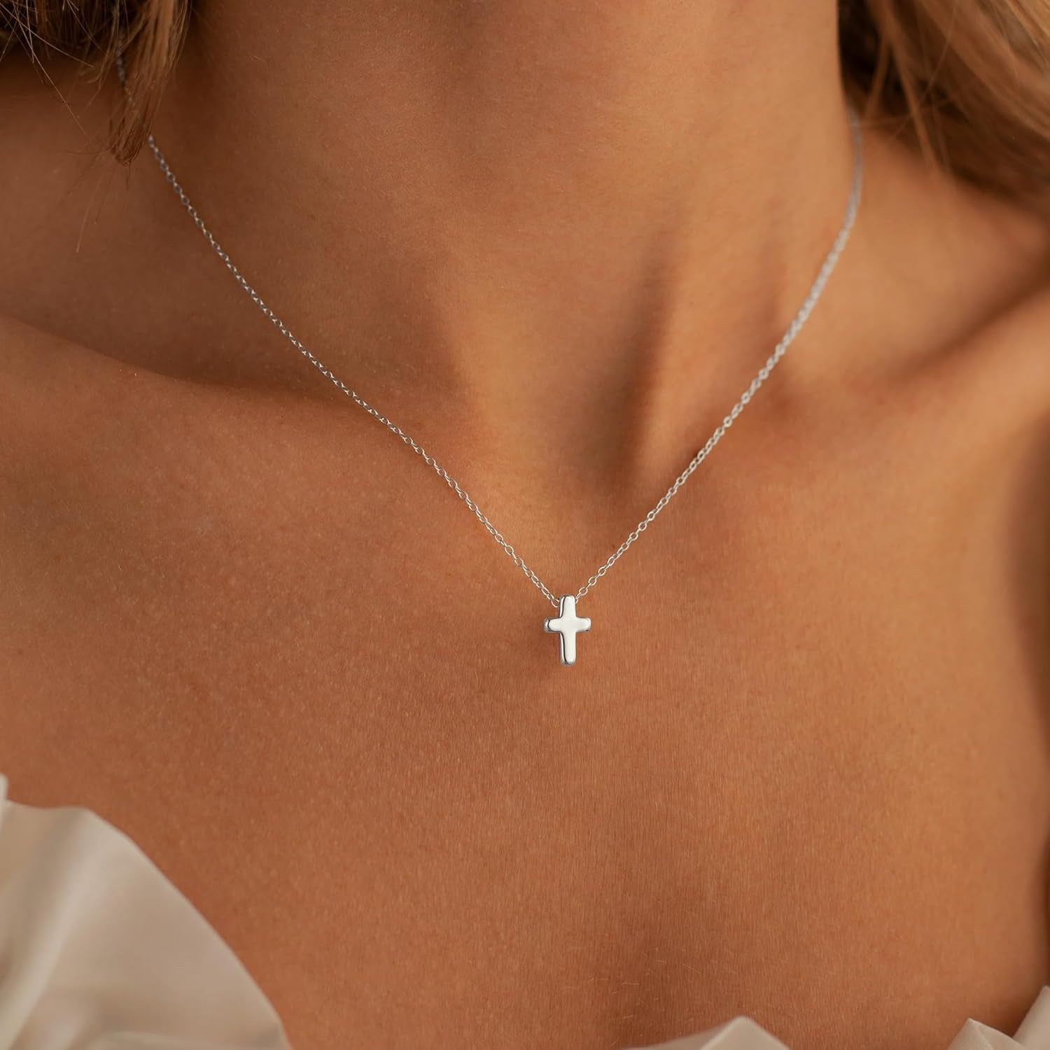 Cross Necklace for Women – Bubble 3D Sideways Cross Pendant: