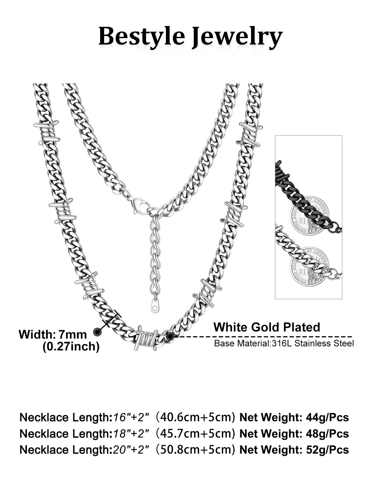 7MM Cuban Link Thorns Choker Necklace – Barbed Wire Design, Hip-Hop Punk Jewelry for Men