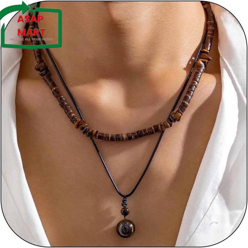 YANCHUN Men’s Puka Shell Necklace – Black Beaded Necklace for Casual & Holiday Wear