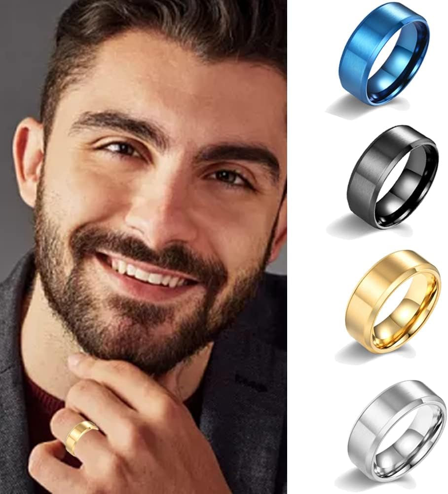 12Pcs 8mm Stainless Steel Fidget Spinner Rings Set – Anxiety Relief Chain Rings with Dragon Pattern for Men & Women (Sizes 7–11)