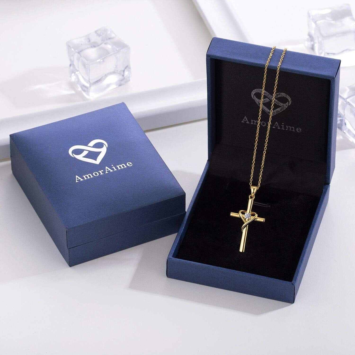 925 Sterling Silver Cross Necklace for Women Men 5A CZ Birthstone Necklaces 14K Gold Plated or Rose Gold Necklace for Easter or Mother&