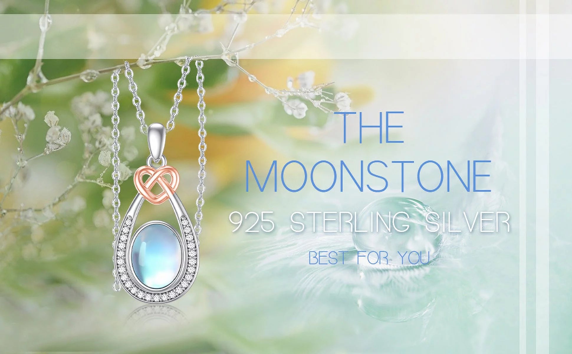 Moonstone Teardrop Necklace – 925 Sterling Silver Pendant for Women, Mom, Daughter, Niece, Wife – Birthday Jewelry Gift