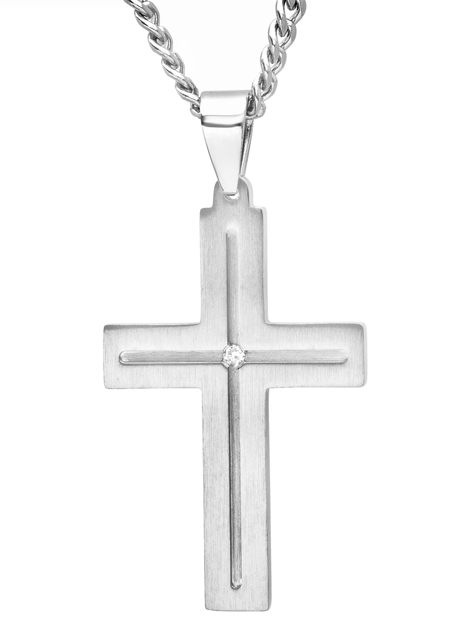 Men’s Diamond Accent Stainless Steel Cross Pendant Necklace