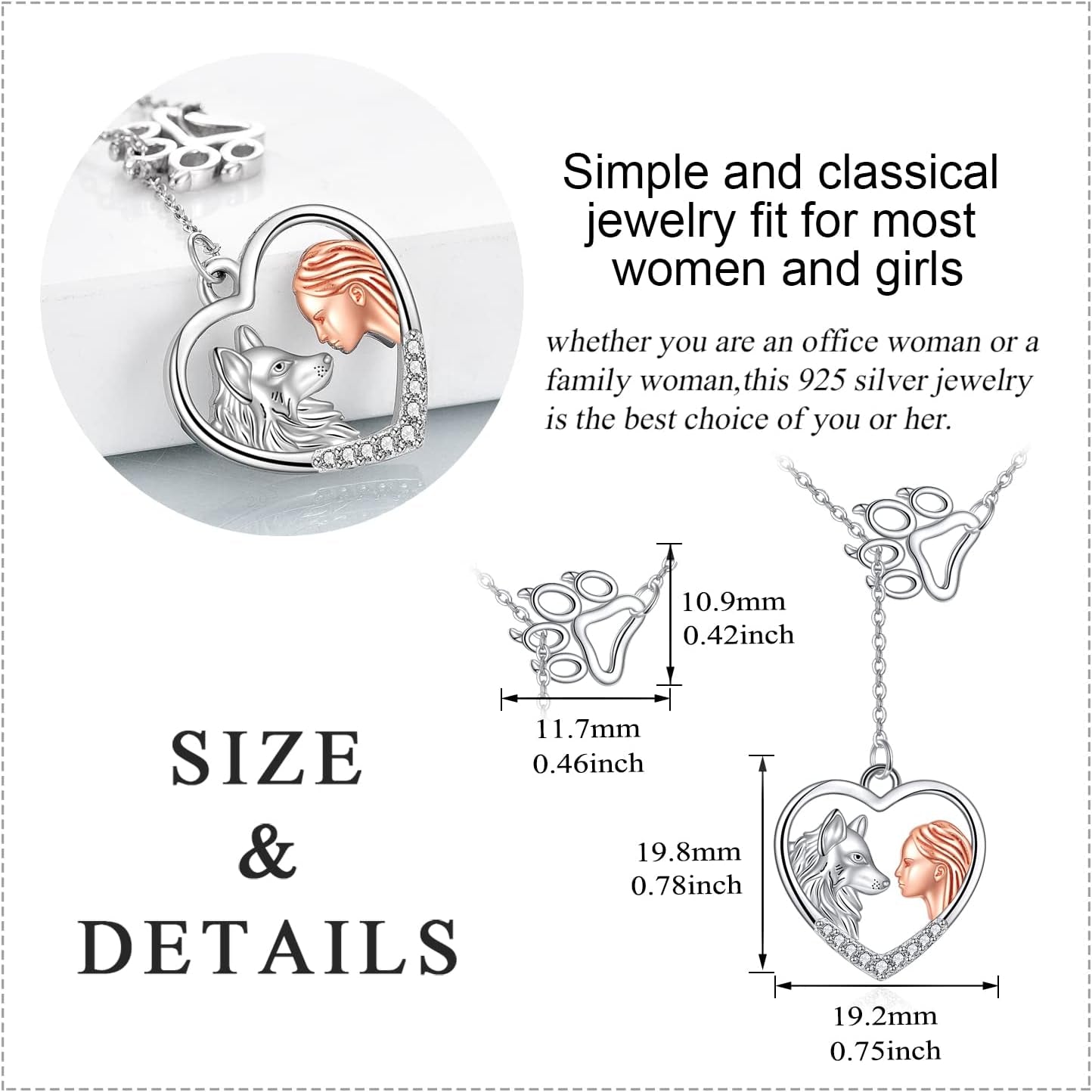 πΊπ΄ Wolf/Horse Gifts Necklace β Sterling Silver Y-Necklace Pendant for Teen Girls