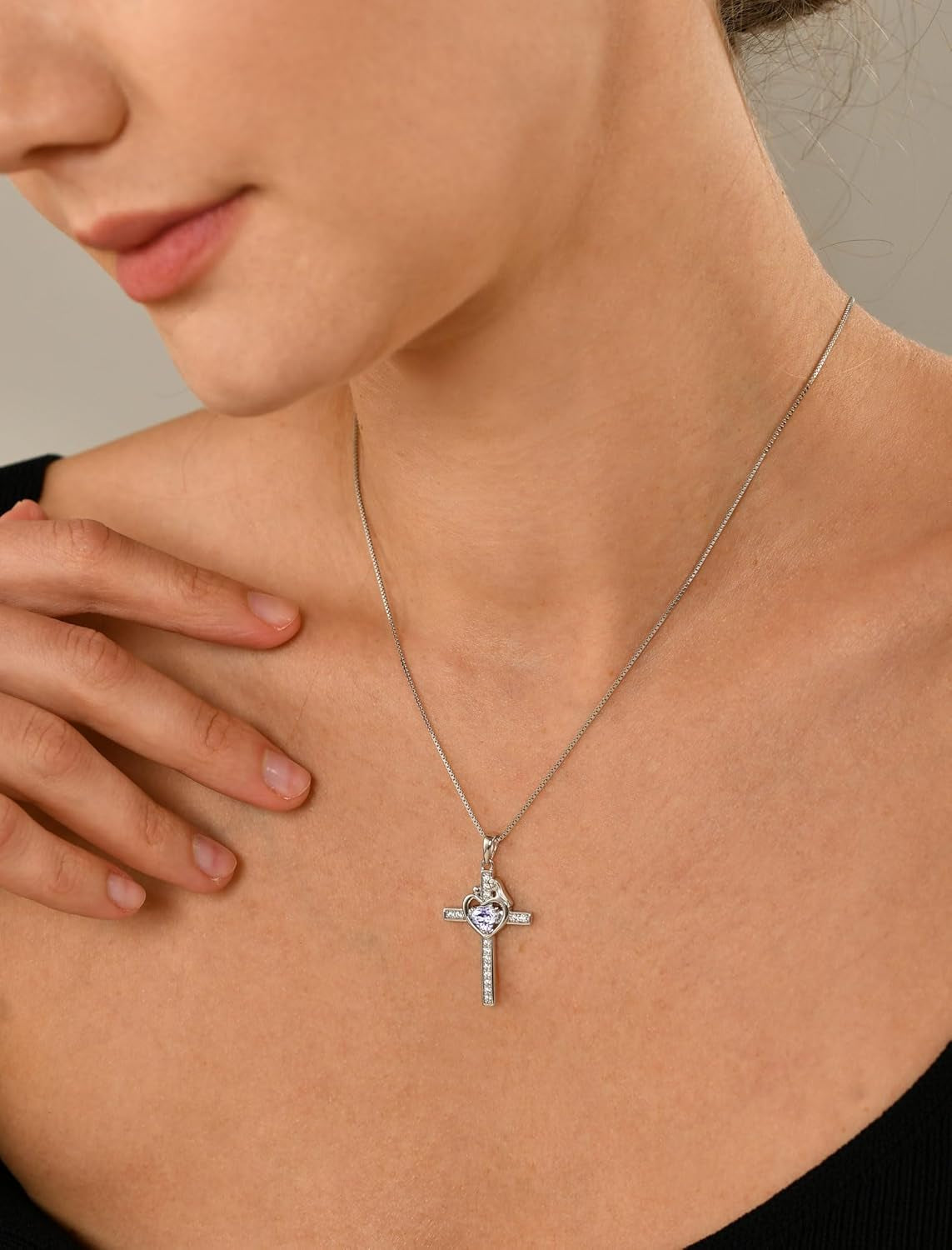 Mom Cross Necklace 925 Sterling Silver Mother Pendant Birthstone Mum Jewelry for Women
