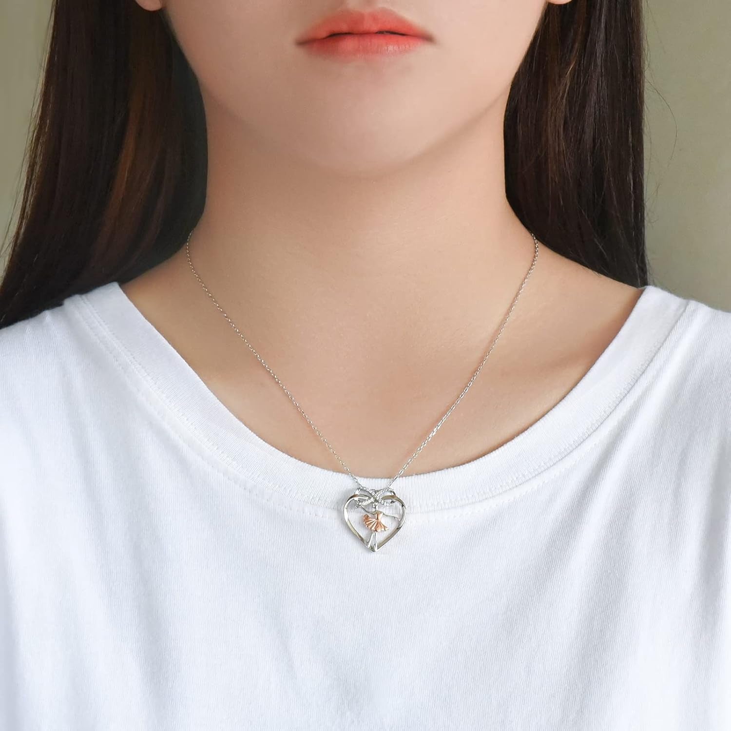 Ballet Dancer Necklace – 925 Sterling Silver Heart Ballerina Infinity CZ Pendant for Women