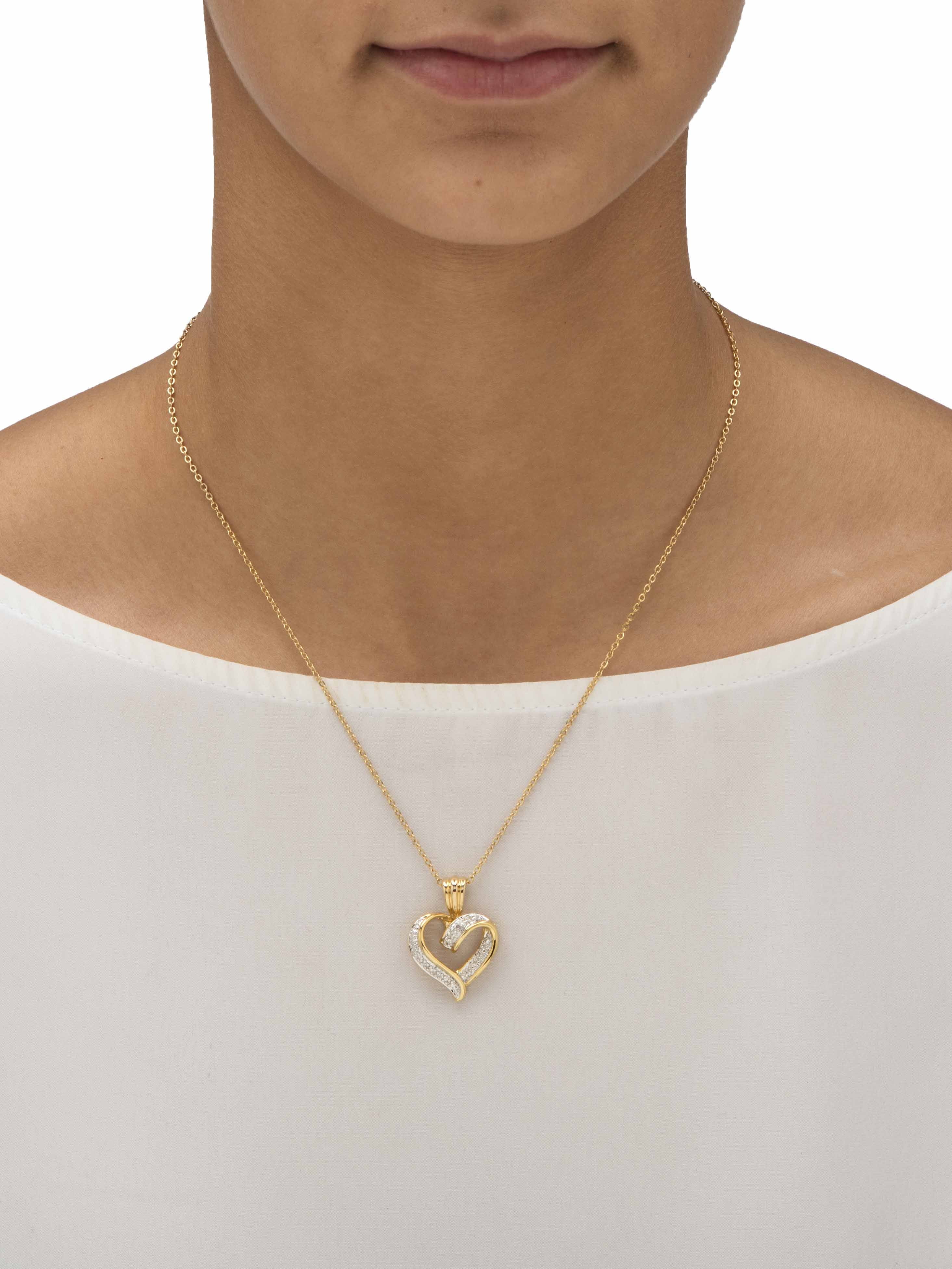 Diamond Accent Two-Tone Pave-Style Looped Heart Pendant Necklace – 18K Gold-Plated, 18” Chain