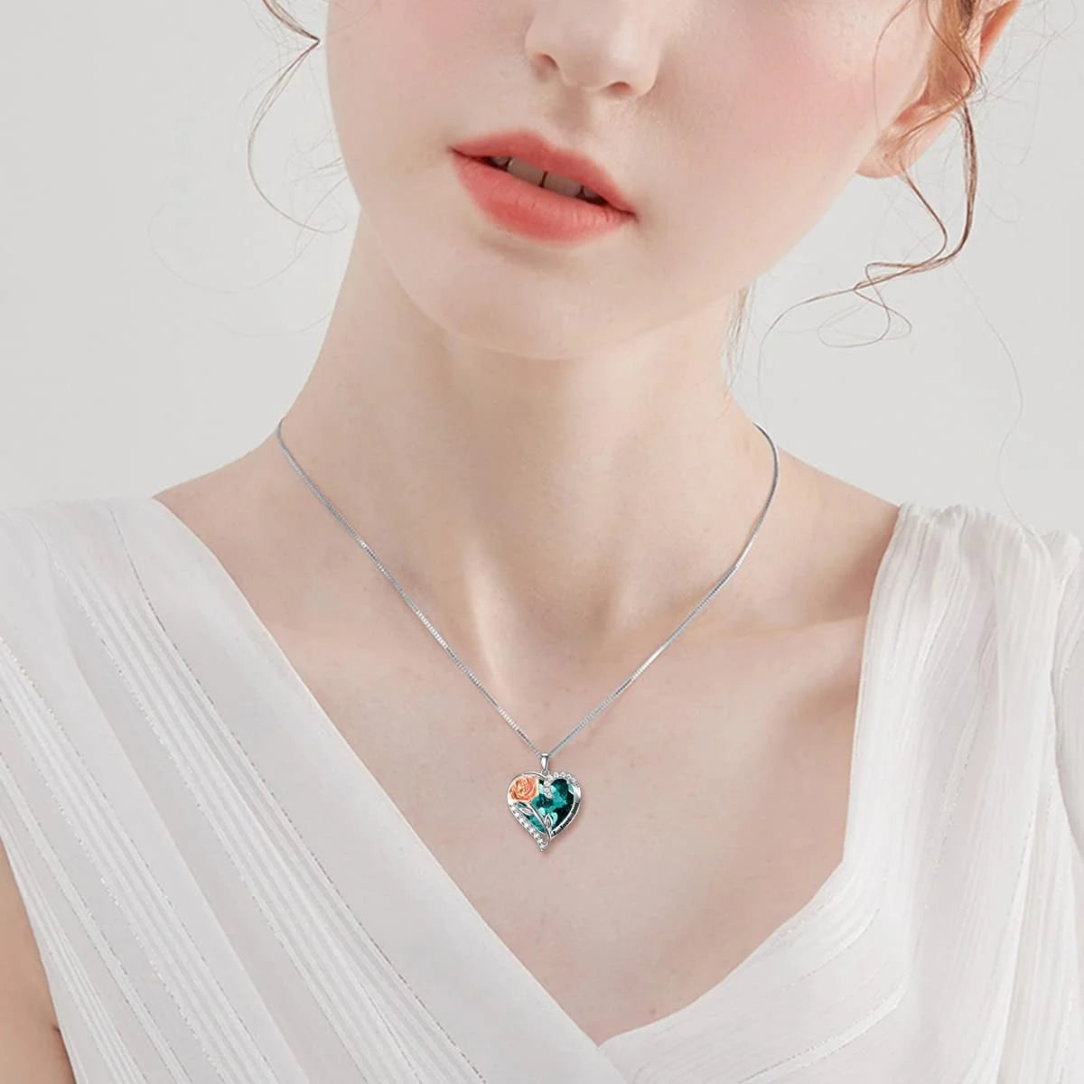Graduation Gift for Women – Sterling Silver Rose Flower Heart Necklace with September Sapphire Birthstone Crystal