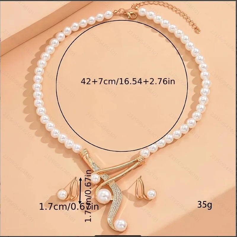 💎 Pearl Necklace & Earrings Set for Women White Cultured Pearl Jewelry Set with Gold Clasp | Elegant Wedding, Prom & Party Jewelry (18" Necklace + 0.67" Earrings)