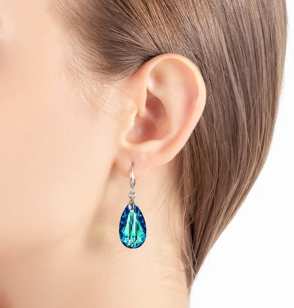 Austrian Crystal Teardrop Dangle Hook Earrings for Women – 14K Gold Plated, Hypoallergenic Jewelry