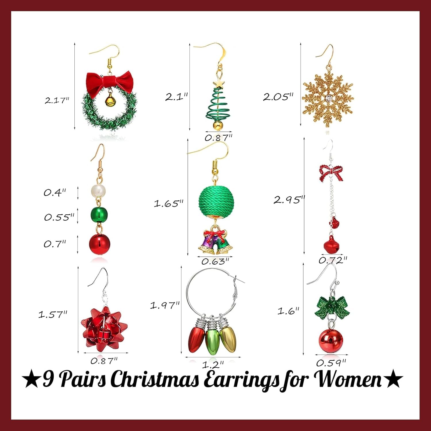 π Christmas Earrings for Women β Stocking Stuffers Holiday Jewelry Set Festive Dangle Earrings with Christmas Tree, Snowflake, Bow & Bell Designs β Perfect Xmas Gifts & Accessories