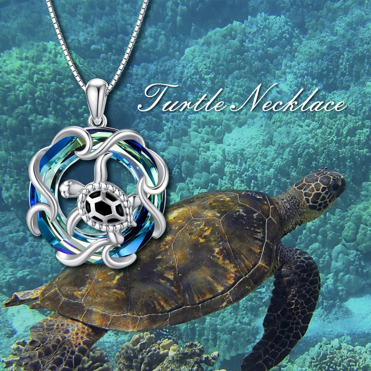 Sterling Silver Sea Turtle Necklace for Women – Ocean-Themed Crystal Pendant Jewelry, Perfect Summer Beach Gift for Marine Animal Lovers