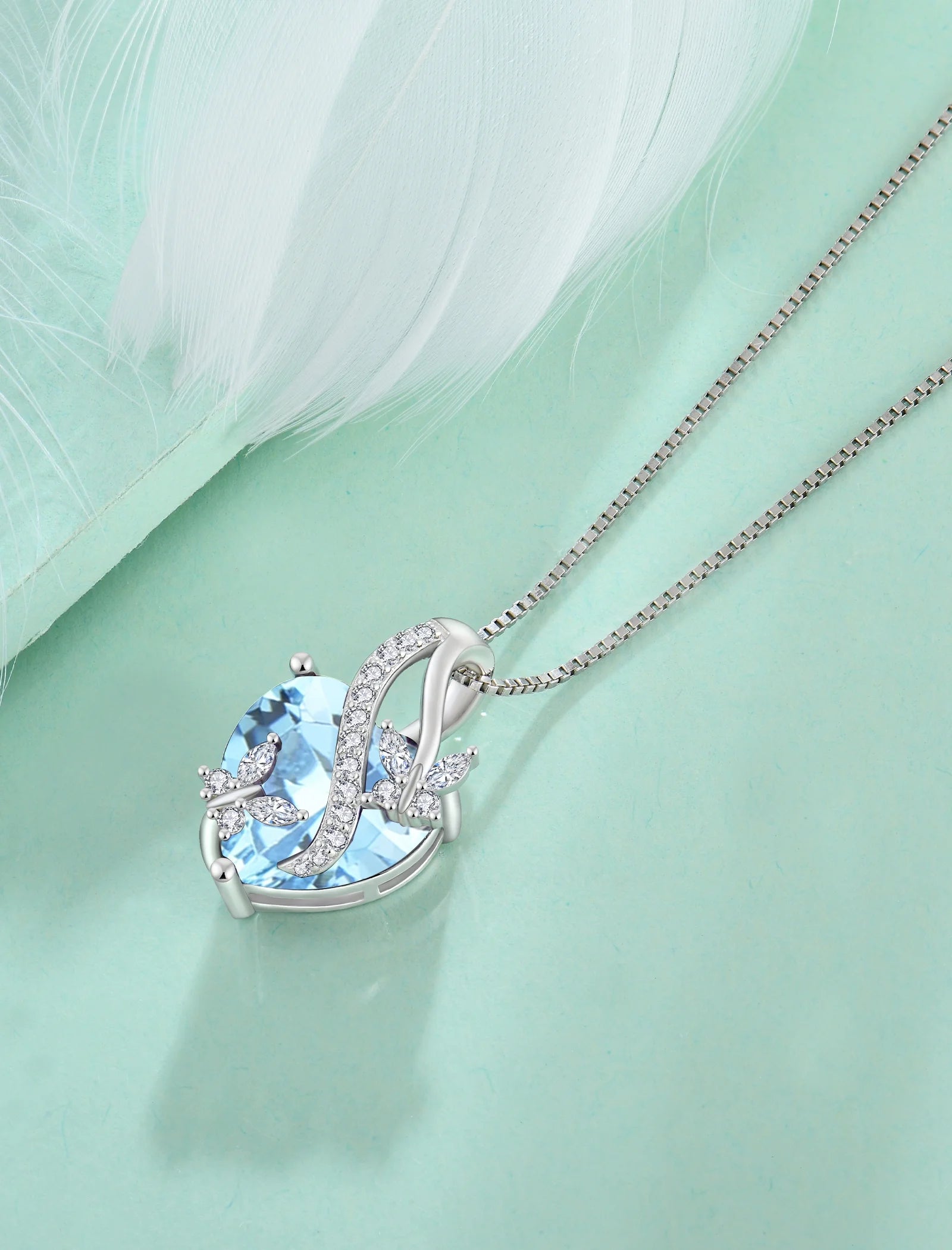Infinite Heart Pendant Sterling Silver Butterfly Necklace – Women’s Birthstone Jewelry Gift with March Created Aquamarine