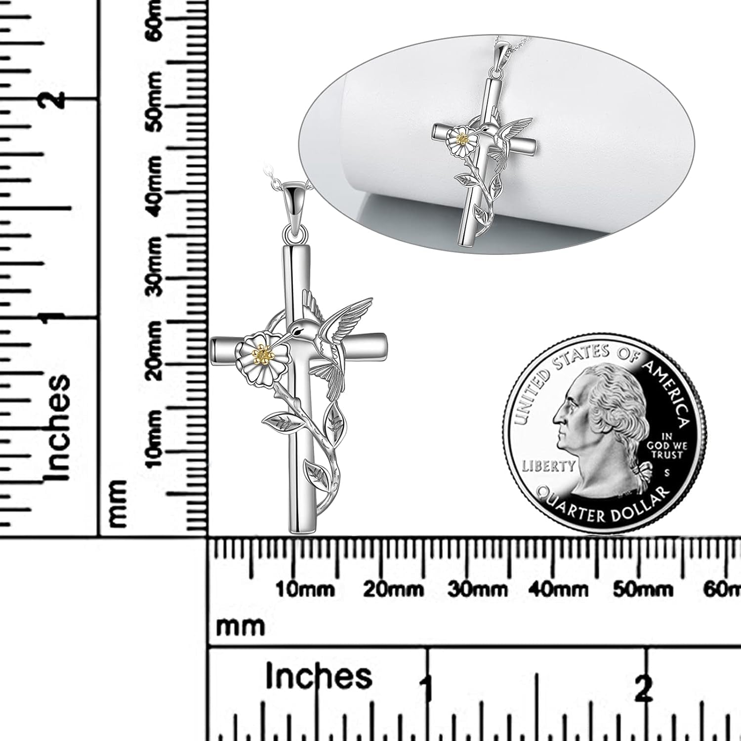 Sterling Silver Hummingbird, Ladybug & Dragonfly Necklace – Cross & Daisy Pendant Jewelry for Women, Perfect Gift