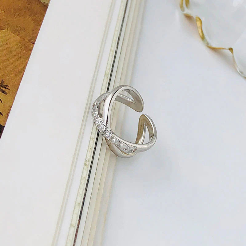 Adjustable Cross Ring – 925 Sterling Silver or Gold-Plated with Zircon Stones