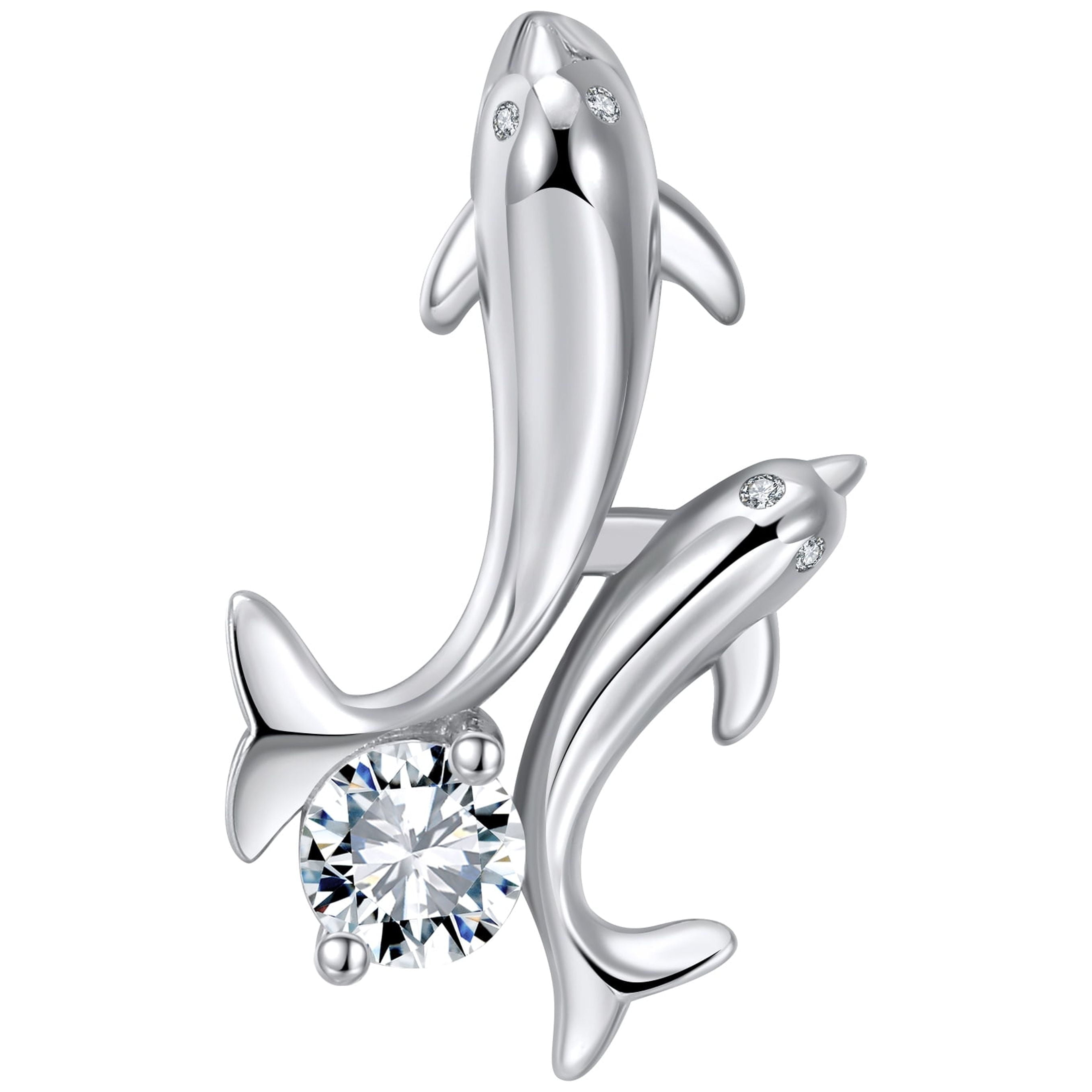 Ginger Lyne Dolphins Pendant Necklace for Women – Sterling Silver with Cubic Zirconia
