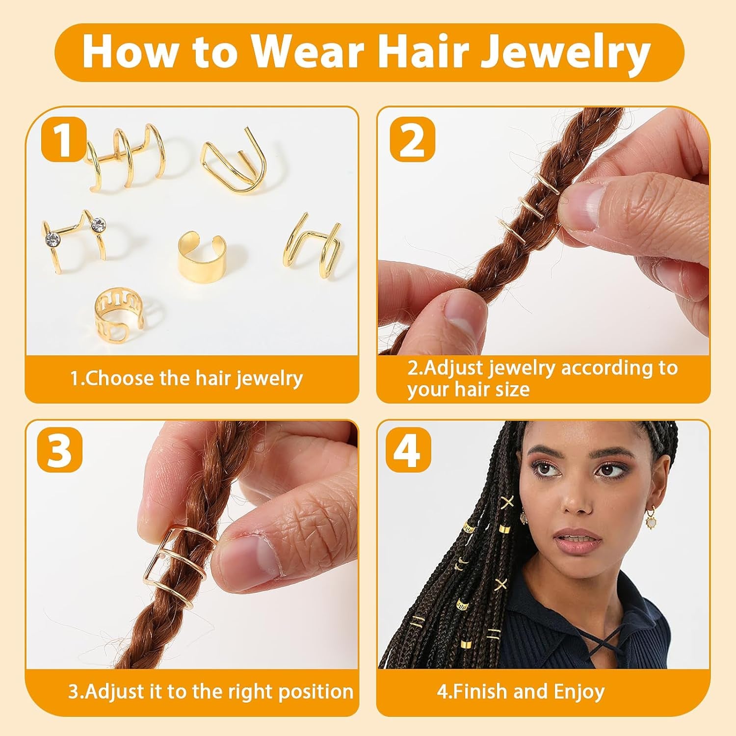 24PCS Hair Accessories Loc Jewelry – Adjustable Hair Rings & Non-Piercing Ear Clips for Braids