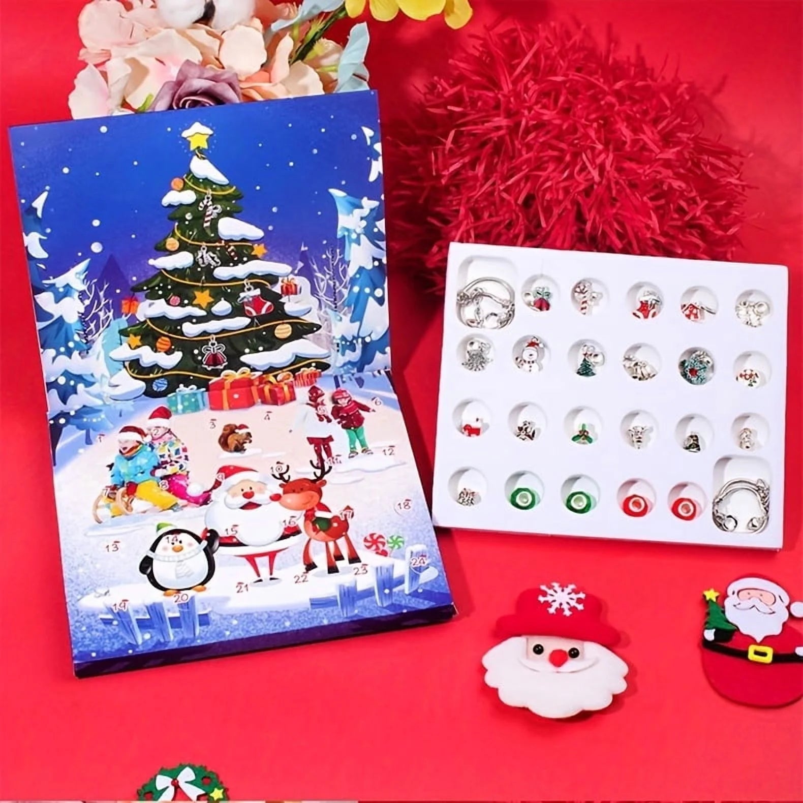 🎅 24-Day Christmas Countdown Advent Calendar DIY Charm Bracelet Kit | 24 Zinc Alloy Charms | Antique Silver Finish | Holiday Gift for Girls & Women