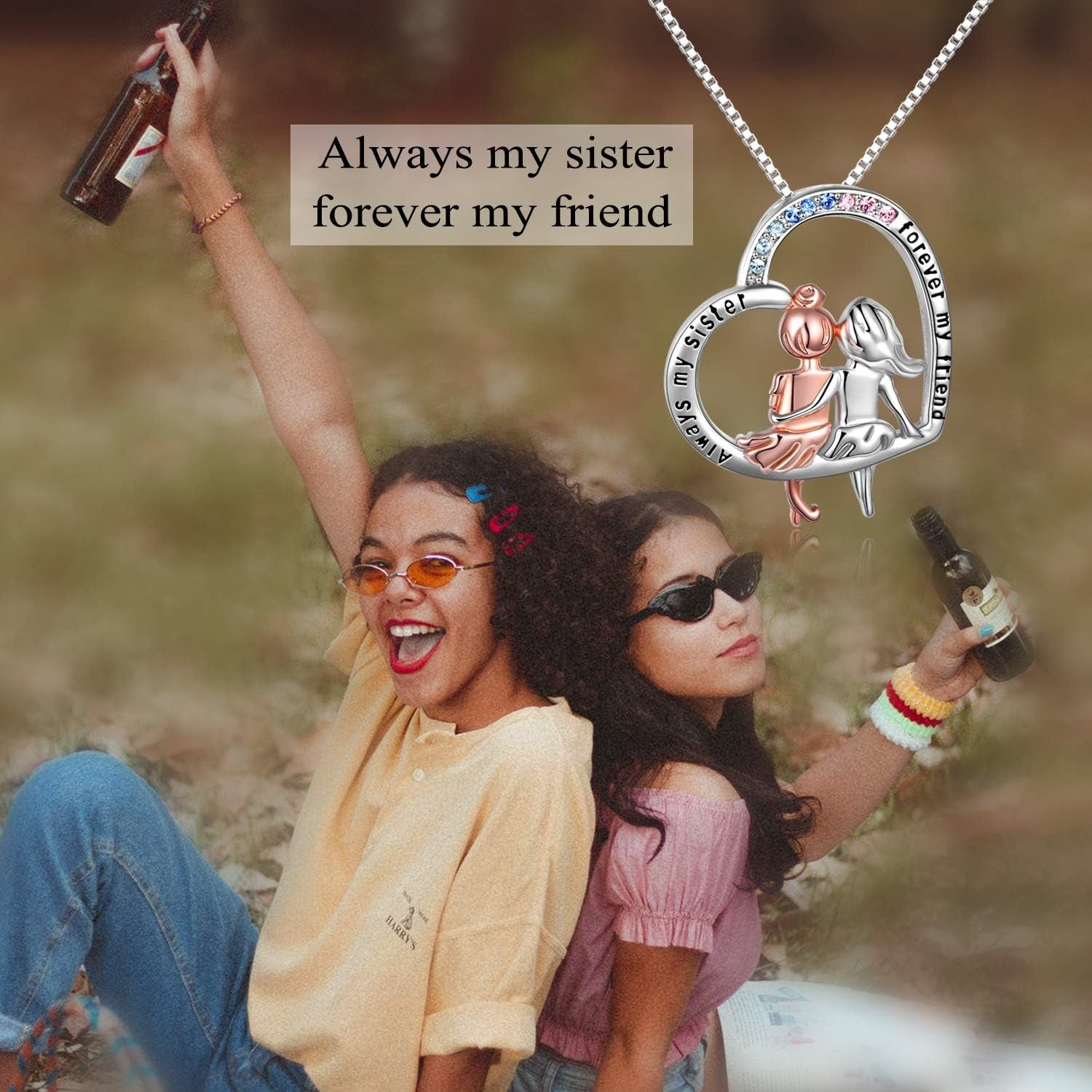 Sisters Sterling Silver Heart Necklace – “Forever My Friend” Pendant