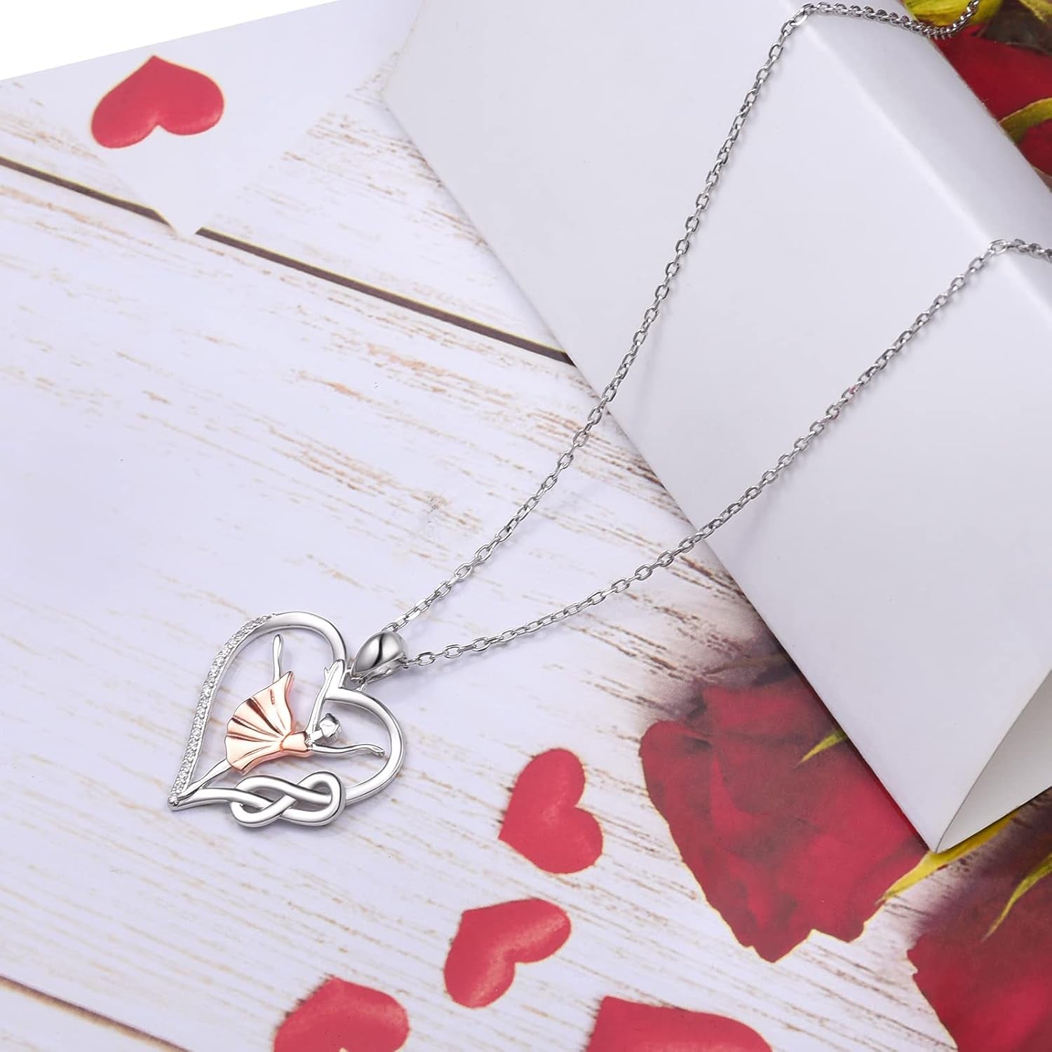 Ballet Dancer Necklace – 925 Sterling Silver Heart Ballerina Infinity CZ Pendant for Women