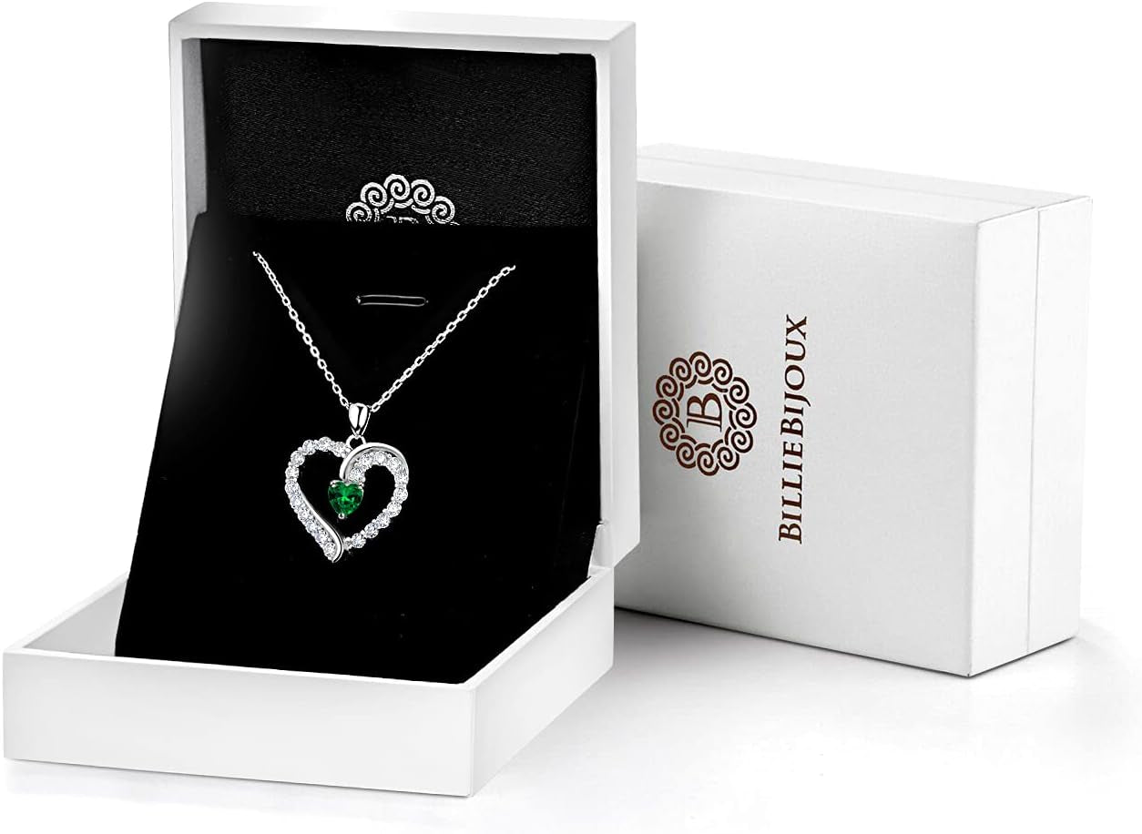 925 Sterling Silver Heart Birthstone Necklace – Elegant Jewelry Gift for Women, Wife, Mom | Birthday & Anniversary Gift
