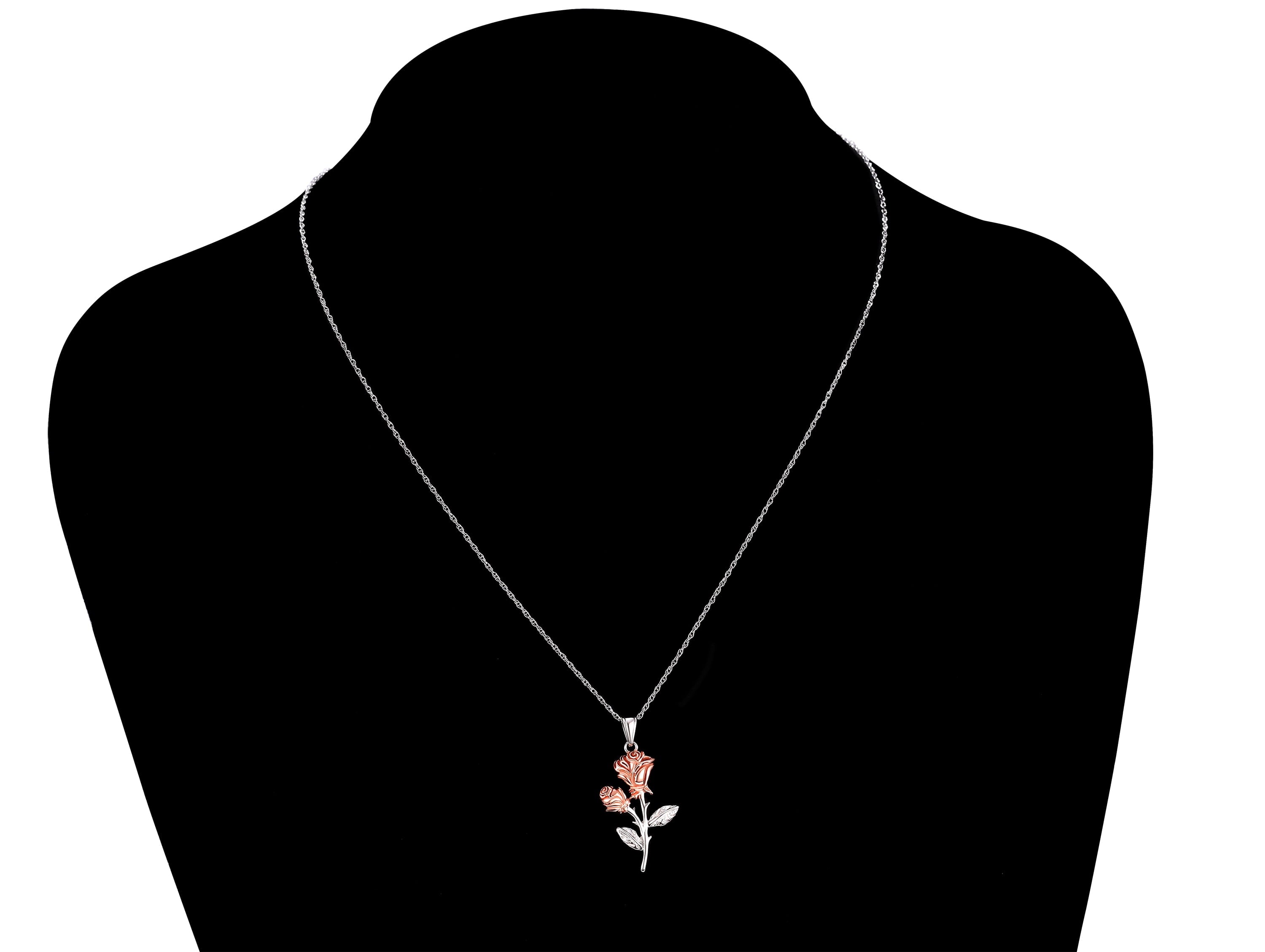 Women’s Rose Pendant Necklace – Two-Tone Sterling Silver with 14K Gold Plated Accents