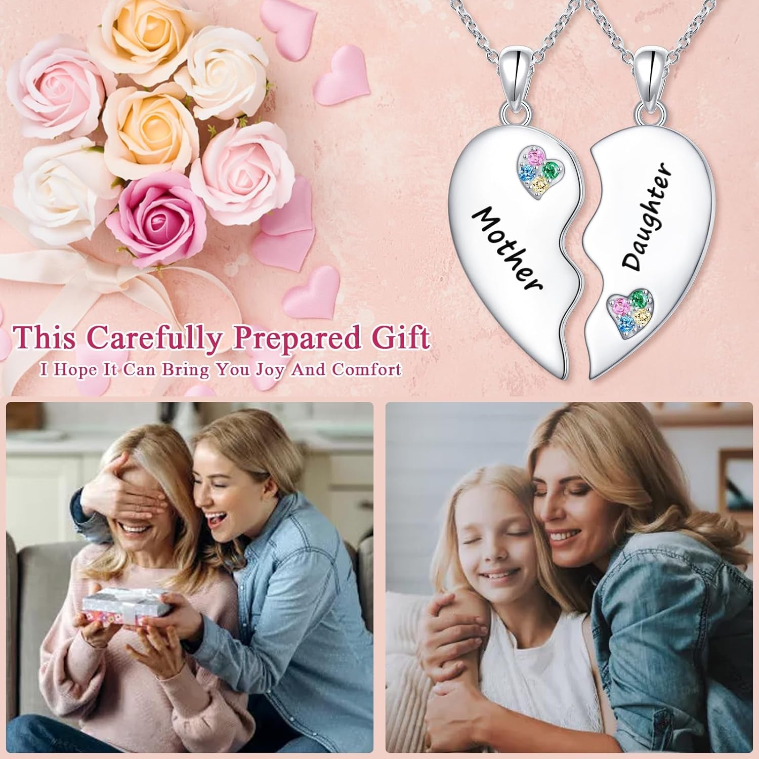 Sterling Silver Twin Heart Necklace – Matching Sister, Mother-Daughter, Friends & Family Necklaces | Heart Halves for Meaningful Bonds