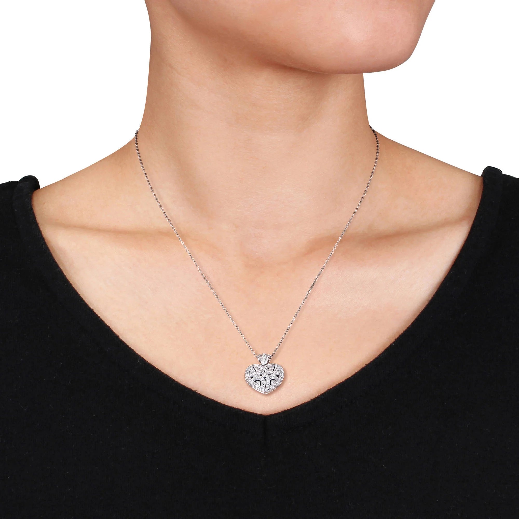 Women’s Diamond Sterling Silver Necklace – Elegant Sparkling Pendant Jewelry