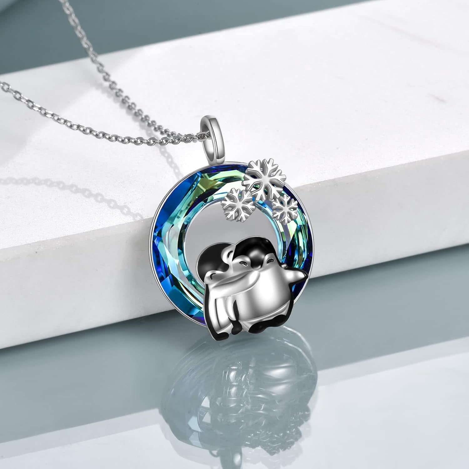 Sterling Silver Hugging Penguins Necklace – Adorable Penguin Jewelry Gift for Women