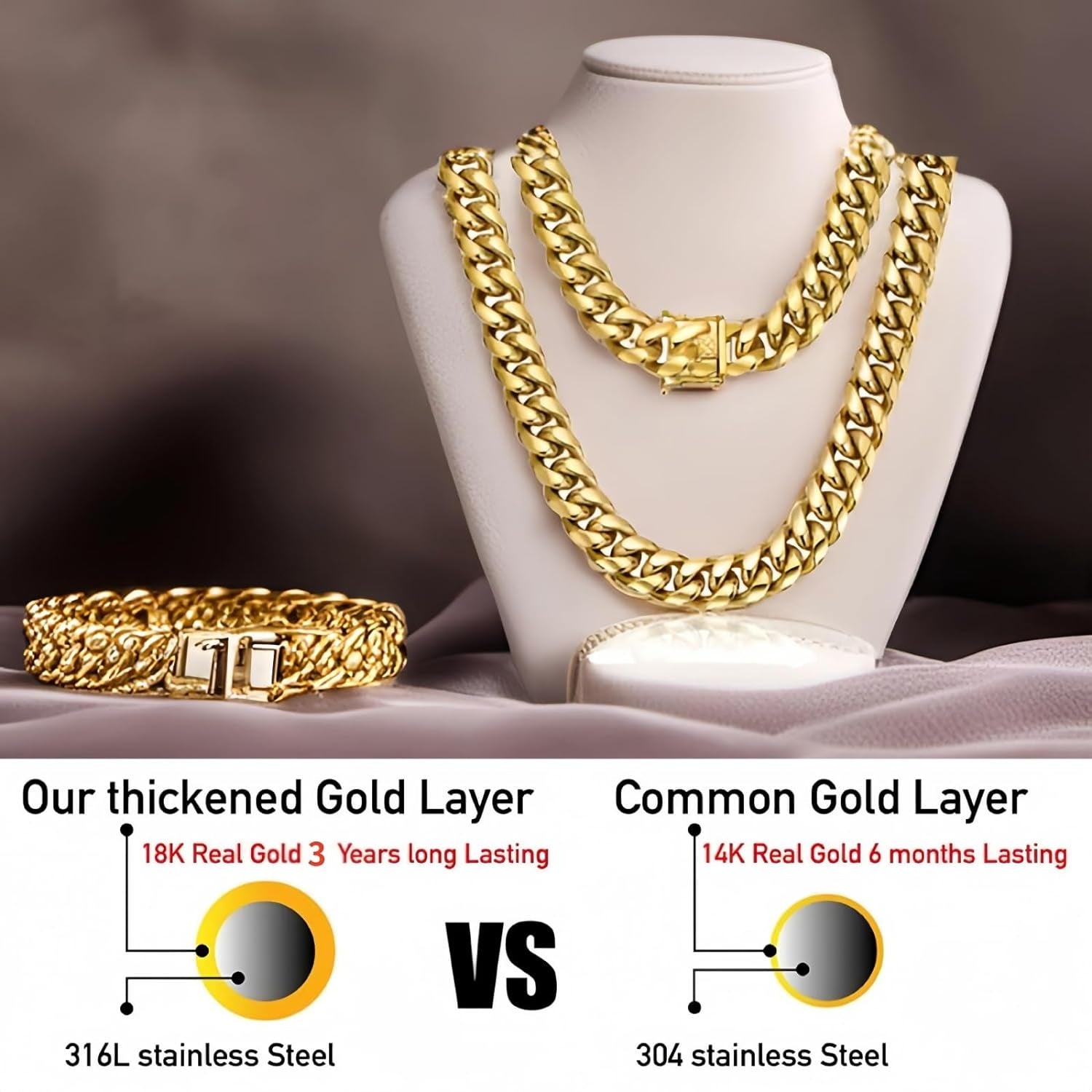 Miami Cuban Link Chain for Men – 15mm 18K Gold Stainless Steel Curb Necklace, Hip Hop Jewelry