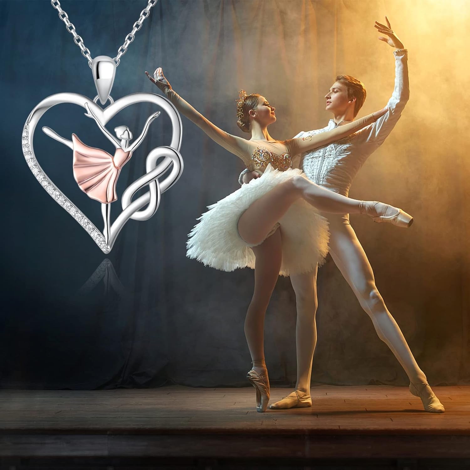 Ballet Dancer Necklace – 925 Sterling Silver Heart Ballerina Infinity CZ Pendant for Women