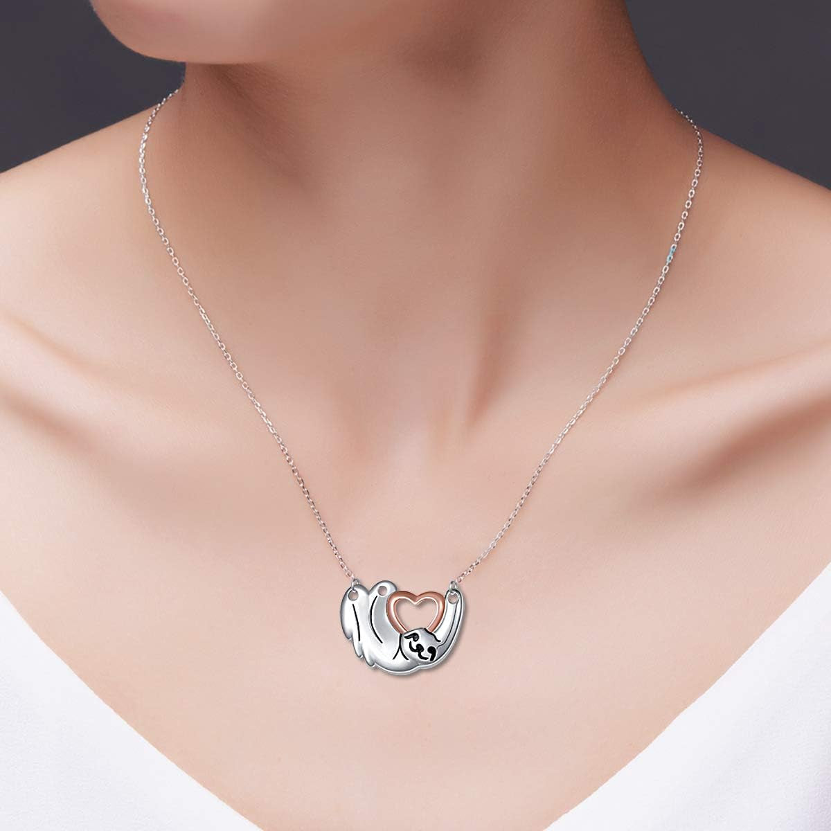 925 Sterling Silver Cute Animal Sloth Jewelry Set – Heart Earrings, Bracelet, Ring & Pendant Necklace Gift for Women & Teens