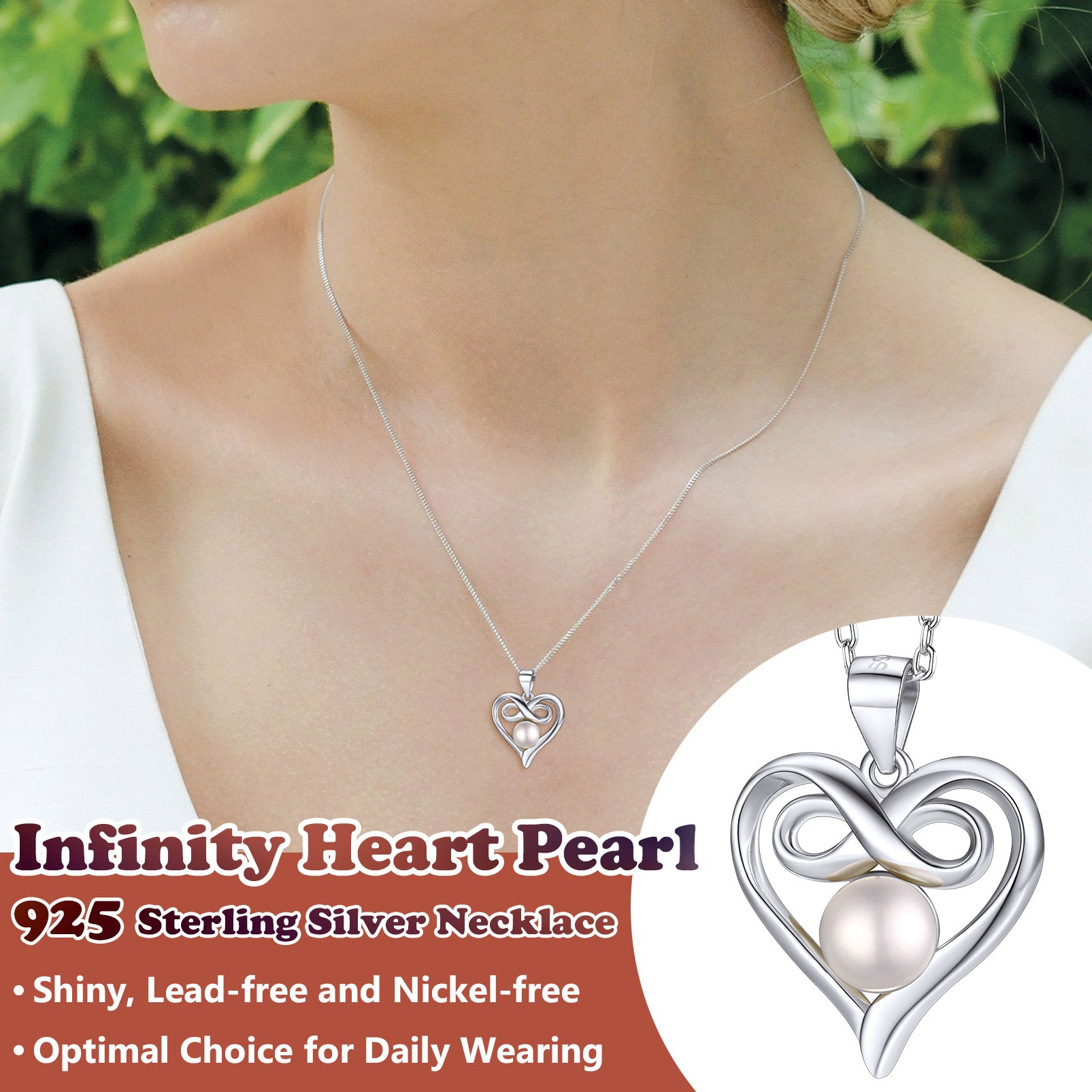 Sterling Silver Heart Infinity Necklace with Freshwater Pearl – Elegant Gift for Her