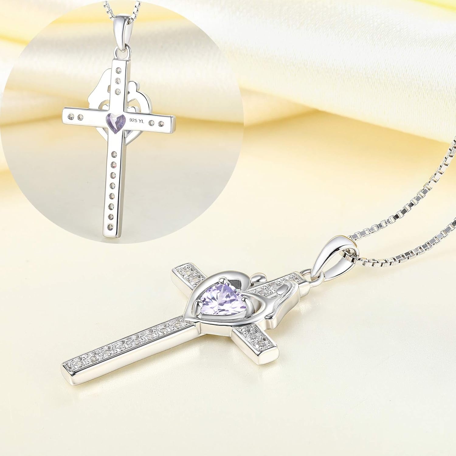 Mom Cross Necklace 925 Sterling Silver Mother Pendant Birthstone Mum Jewelry for Women