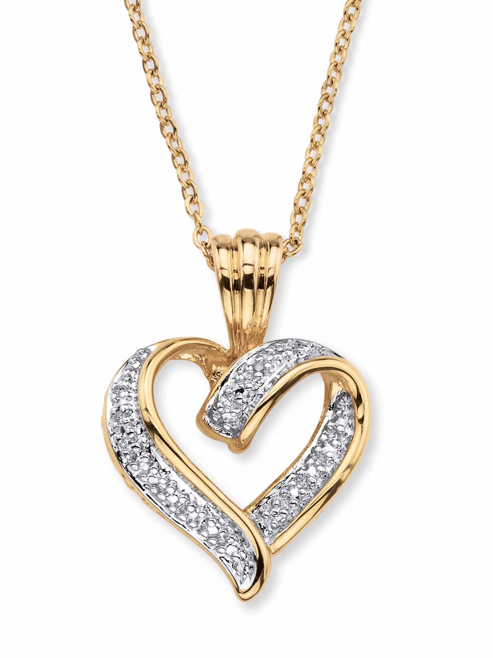Diamond Accent Two-Tone Pave-Style Looped Heart Pendant Necklace – 18K Gold-Plated, 18” Chain